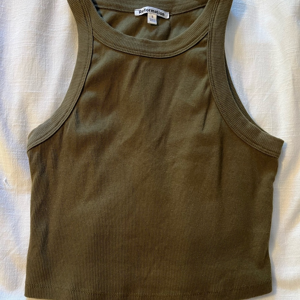 Reformation Khaki Ribbed Tank Top